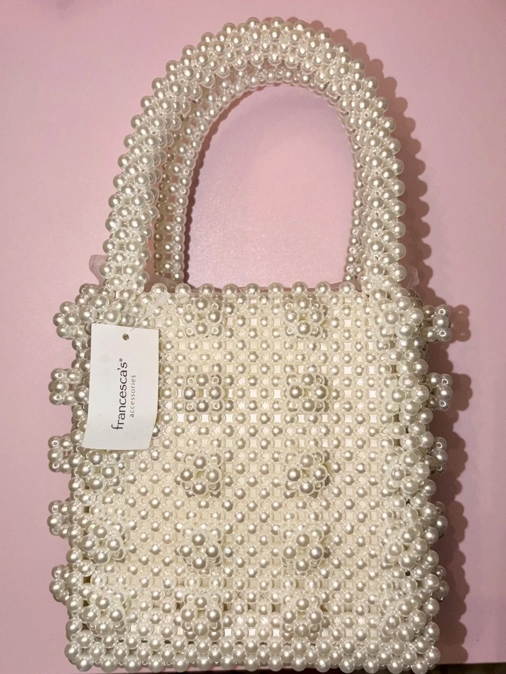 NWT Francesca's Collections White Pearl Beaded Tote bag